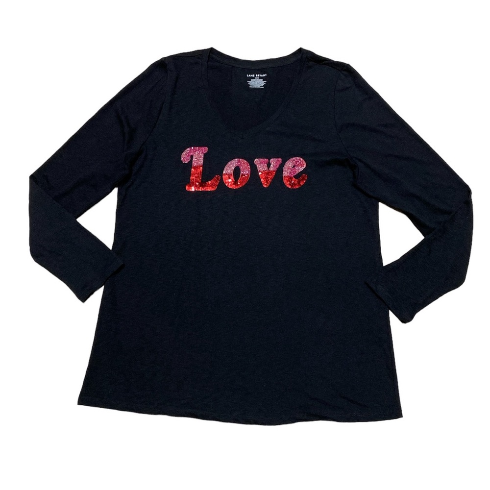 Lane Bryant Long Sleeve Top Women’s 14/16 V Neck Sequin Love Graphic T Shirt